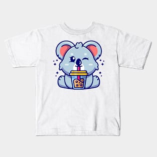 Cute koala drinking boba milk tea cartoon Kids T-Shirt